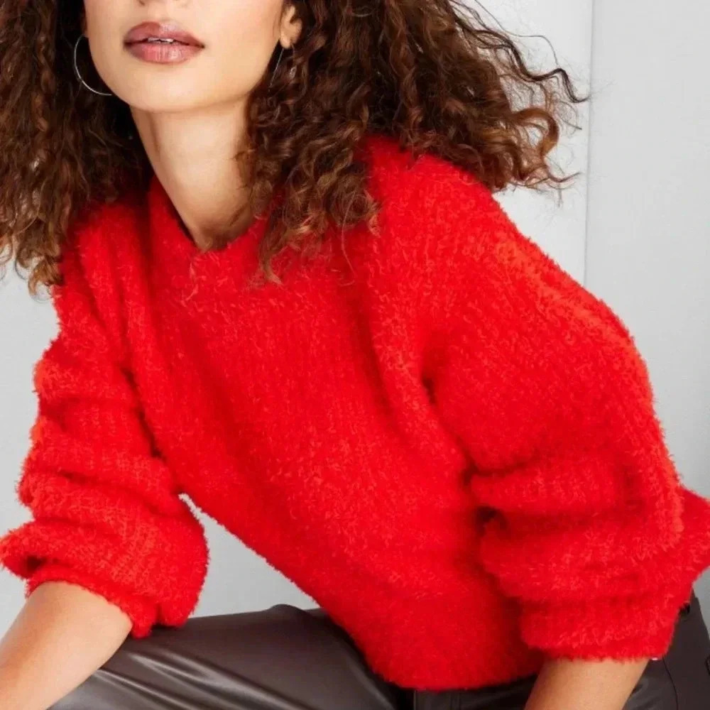 XL Crewneck Relaxed Teddy Sweater Future Collective Red - Picture 3 of 9